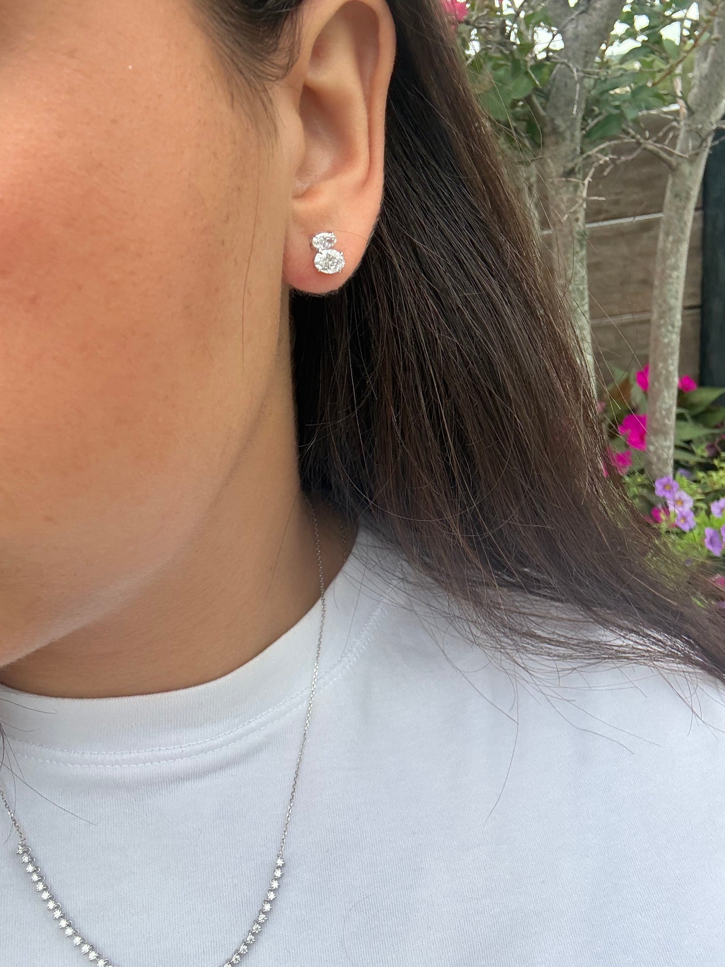 14KT Double Oval Lab Diamond Stud Earrings