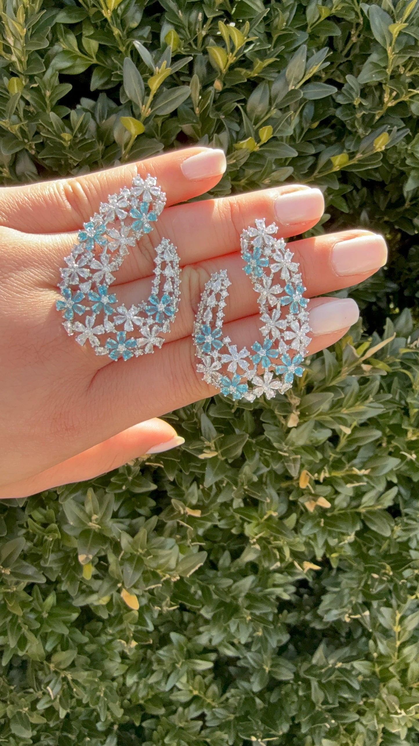 Aquamarine Flower Loop Earrings