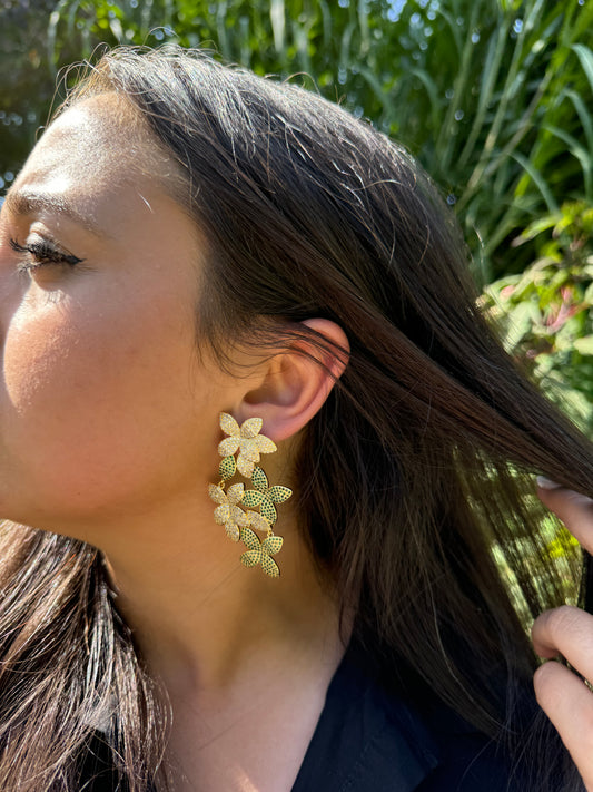 Floral Green CZ Earrings