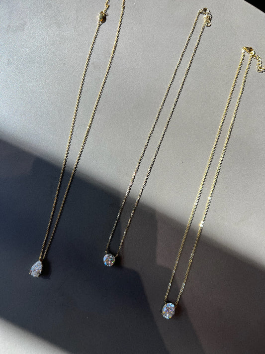 14KT Gold Floating Pear Lab Diamond Necklace