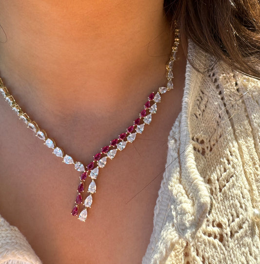 Ruby Tennis Waterfall Necklace
