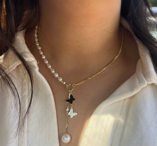 Pearl Charm Lariat Necklace
