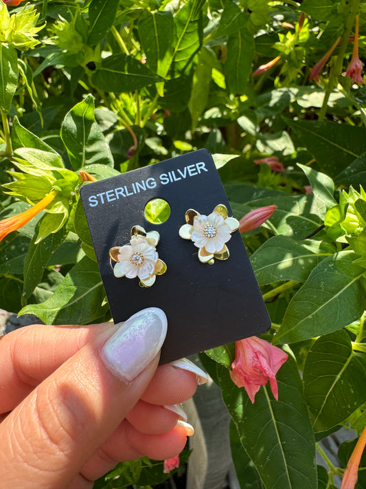 Golden Pearl Floral Earrings
