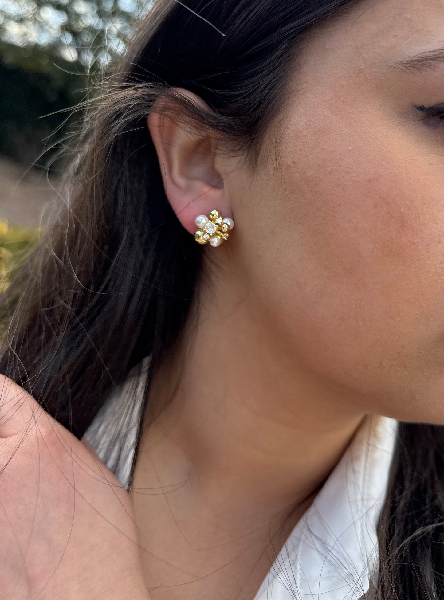 Cluster Golden x Pearl Earrings
