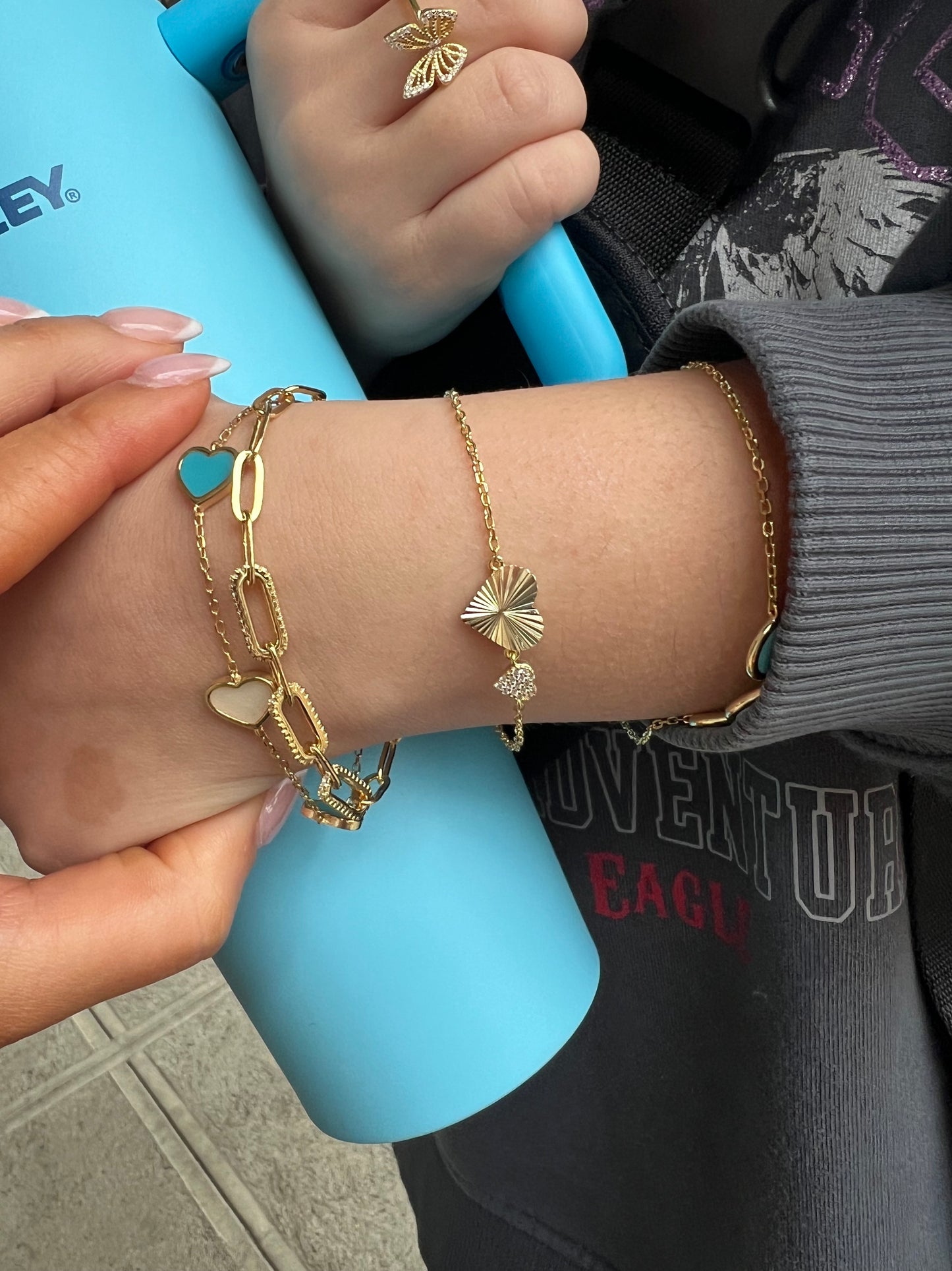 Ribbed Double Heart Bracelet