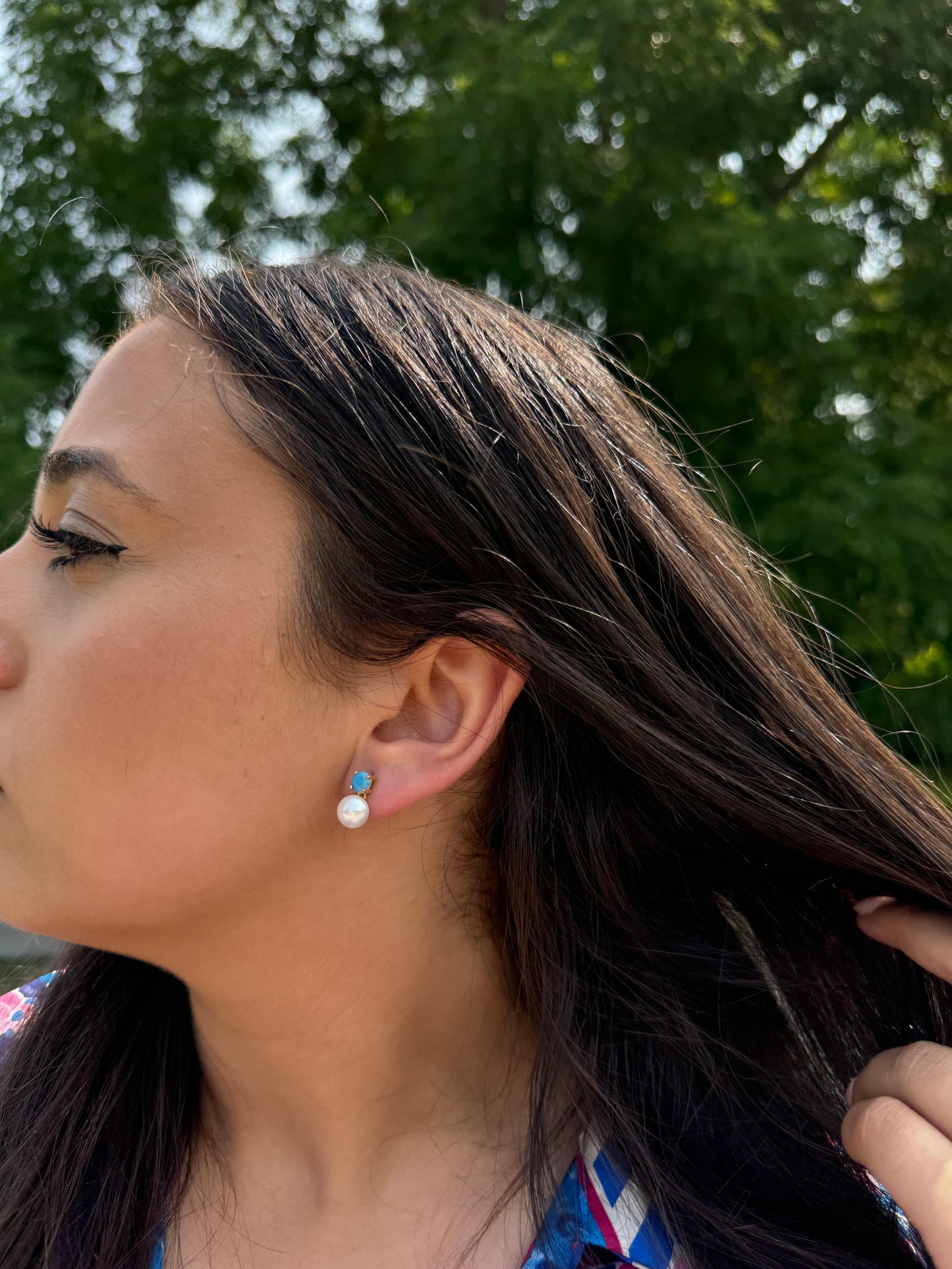 GIRLS TURQUOISE X PEARL DRESSY EARRINGS