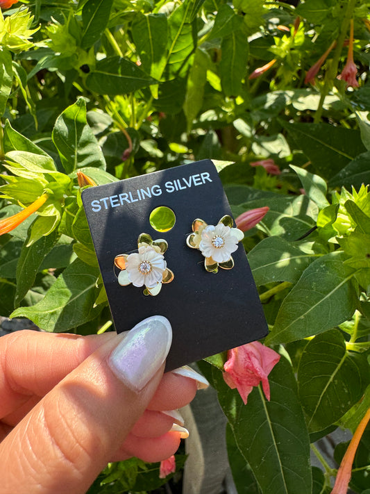 Golden Pearl Floral Earrings