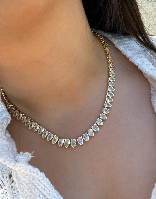 Bezel Pear Tennis Necklace