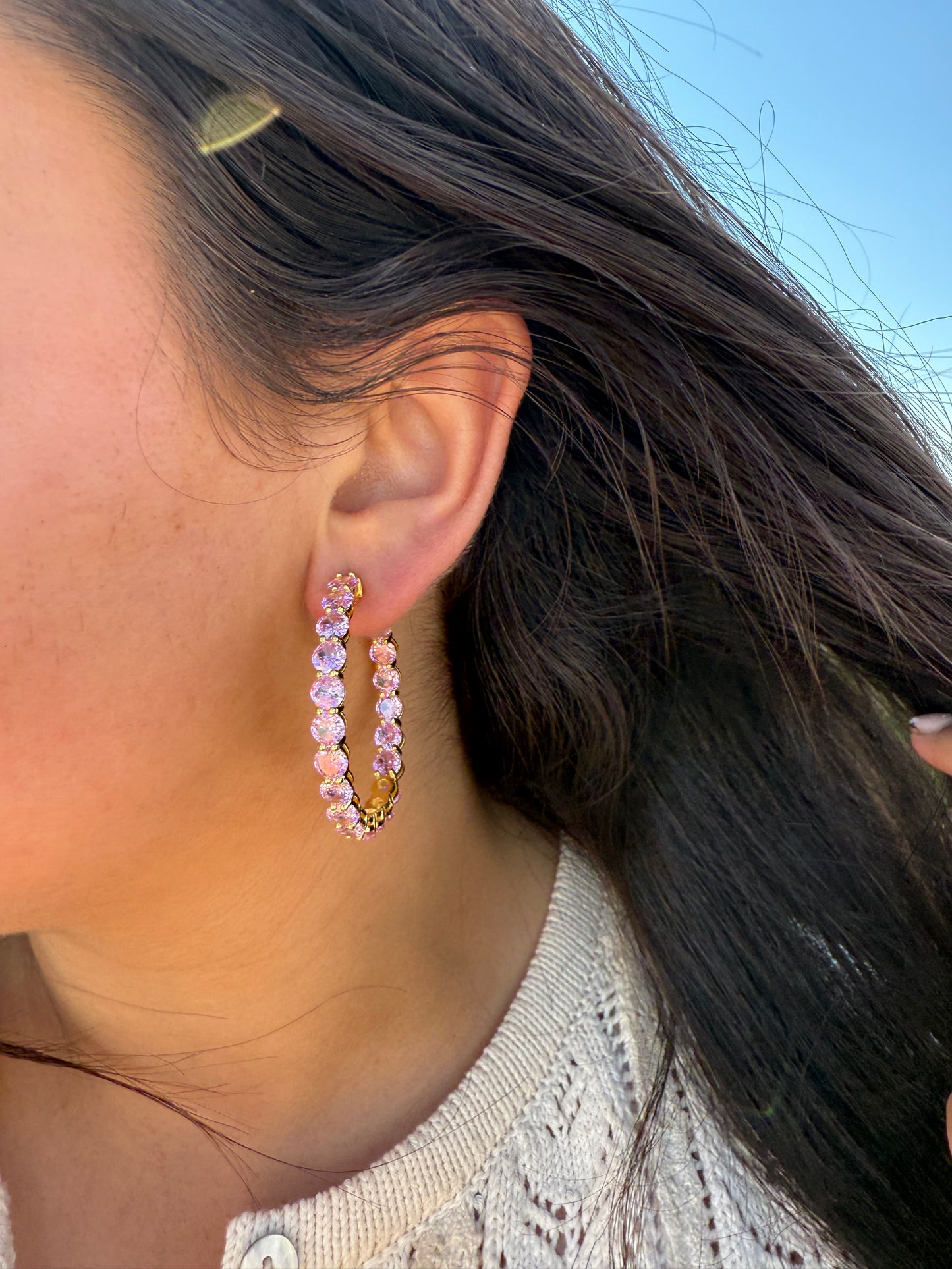 Pink Sapphire Hoop Earrings