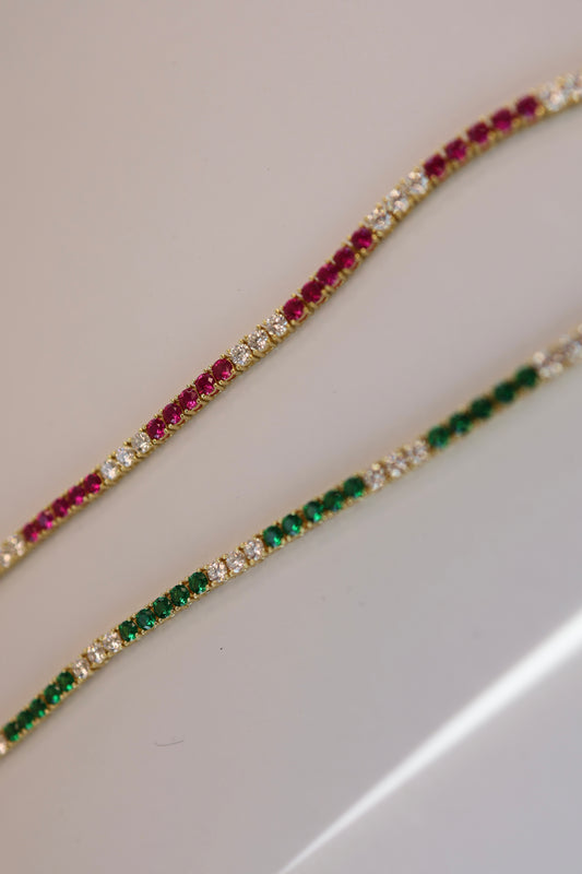 Colored X CZ Tennis Bracelet (Ruby/Green)