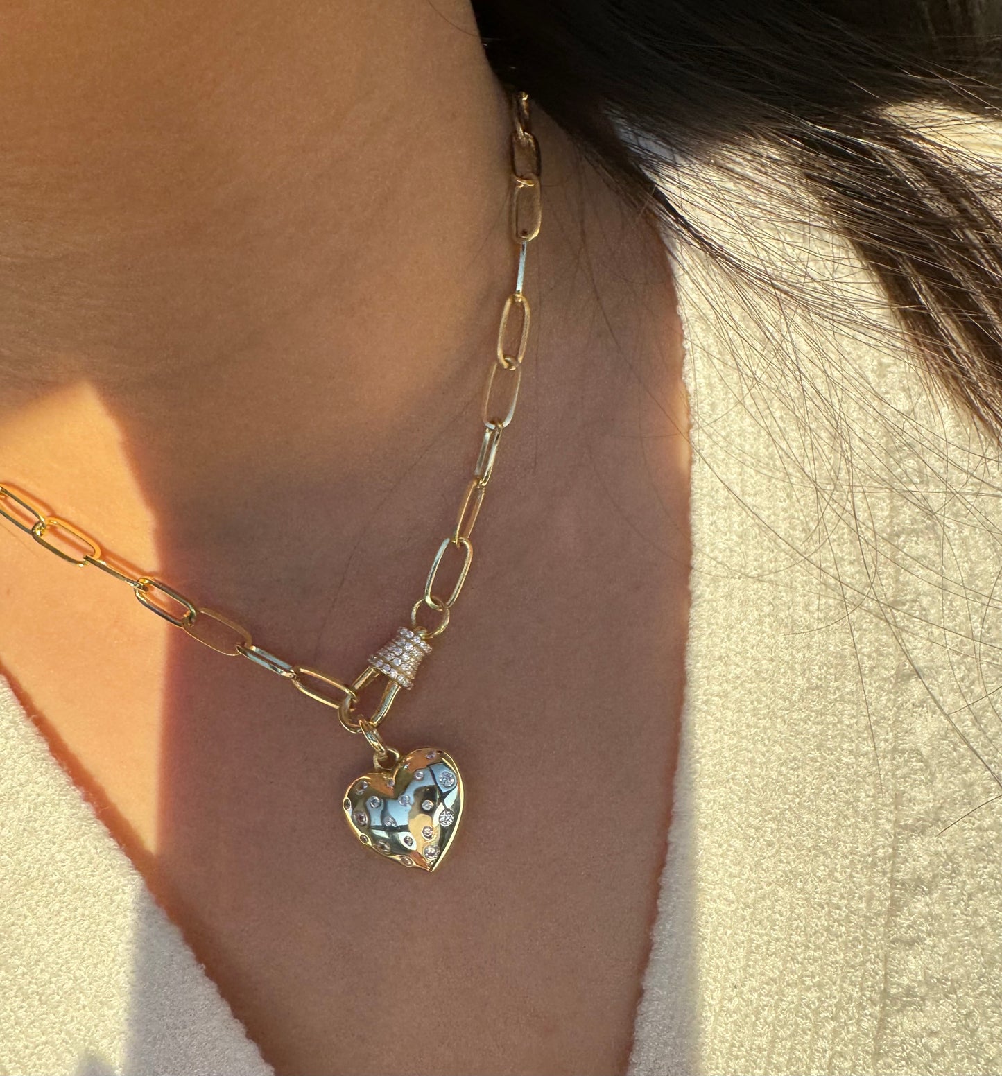 Studded Heart Paperclip Necklace