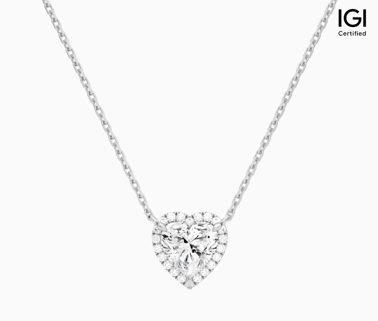 14KT Heart Halo Lab Diamond Necklace