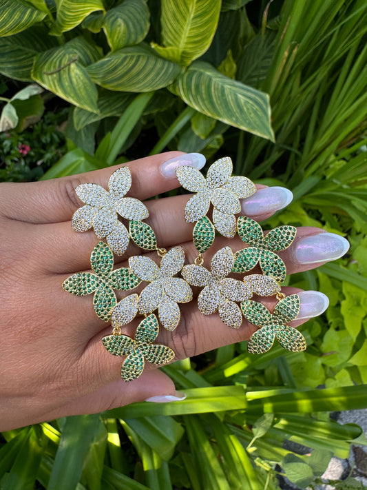 Floral Green CZ Earrings