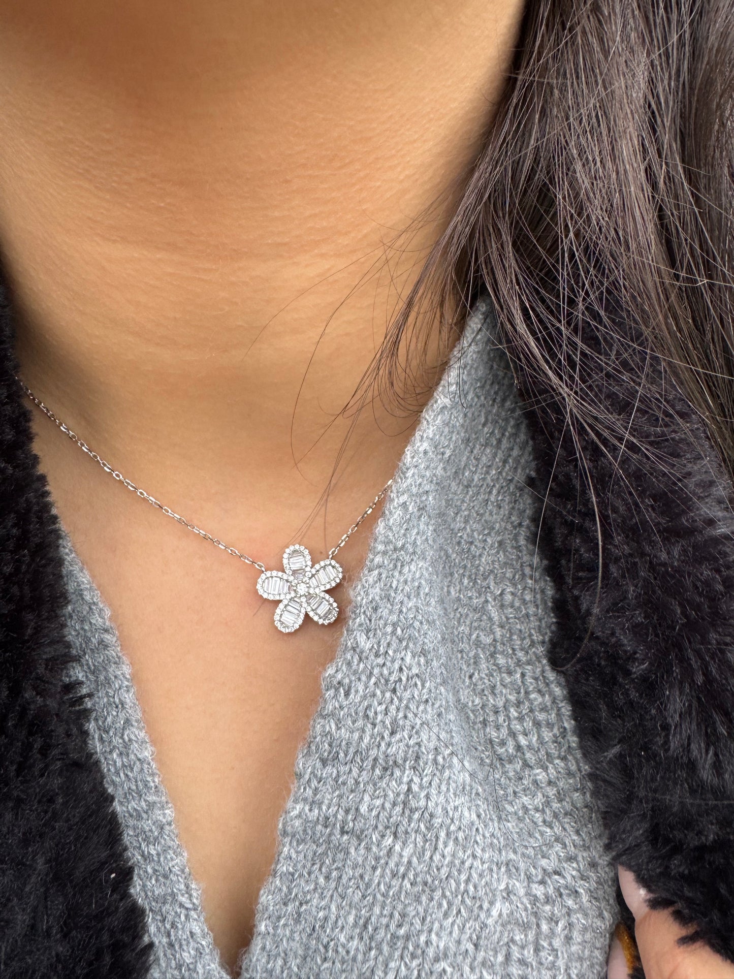 Emerald Cut Flower Necklace