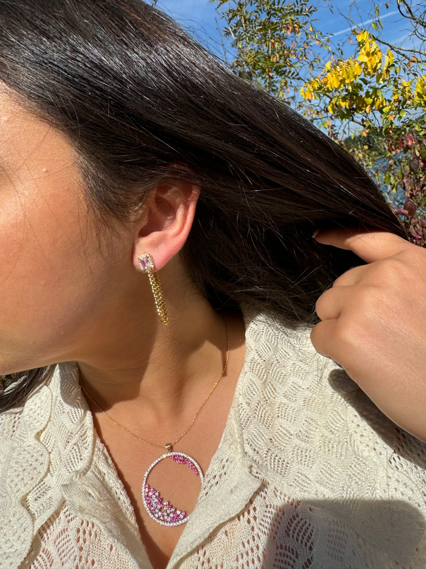Stone X Chain Earrings