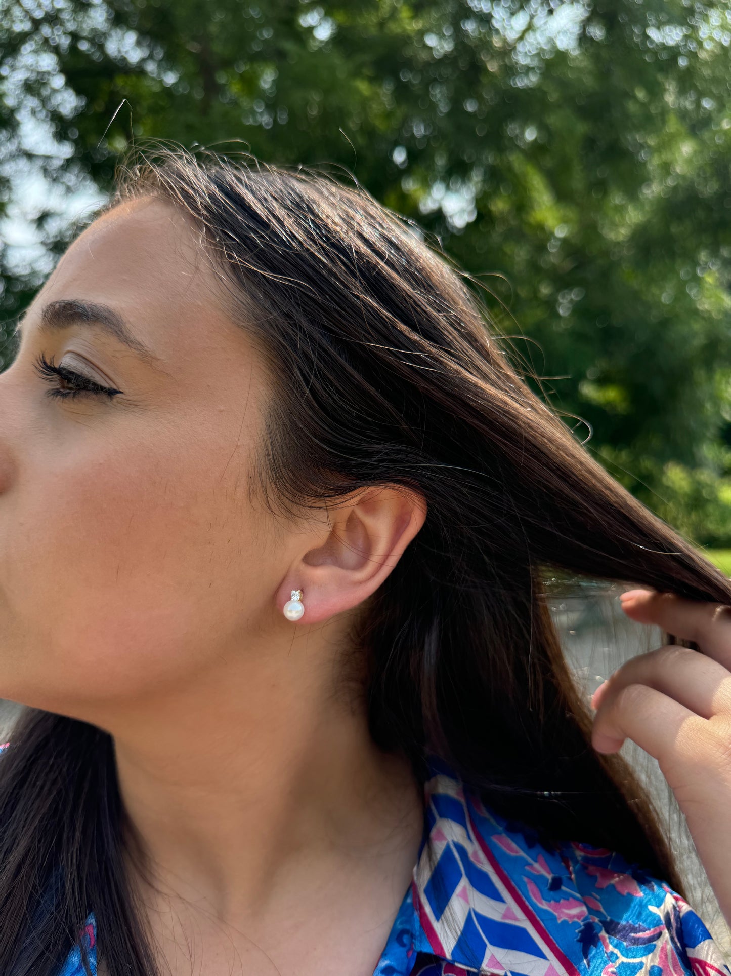 Pearl X CZ Stud Earrings