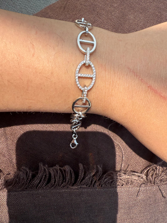 Linked Silver Etched Bracelet