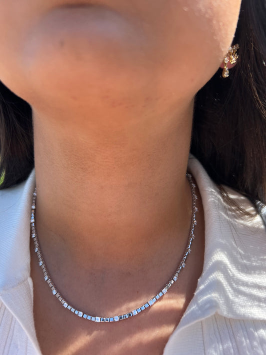 Scattered Silver CZ Tennis Necklace
