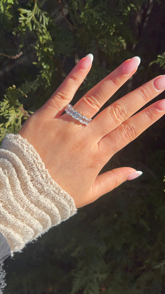 Emerald Cut Shimmering Eternity Band
