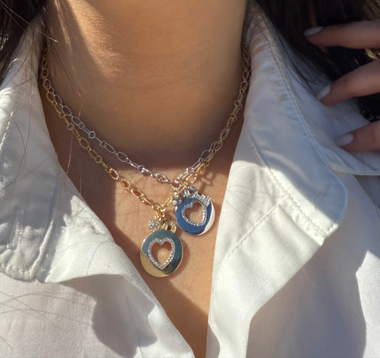 Heart Disc Charm Necklace
