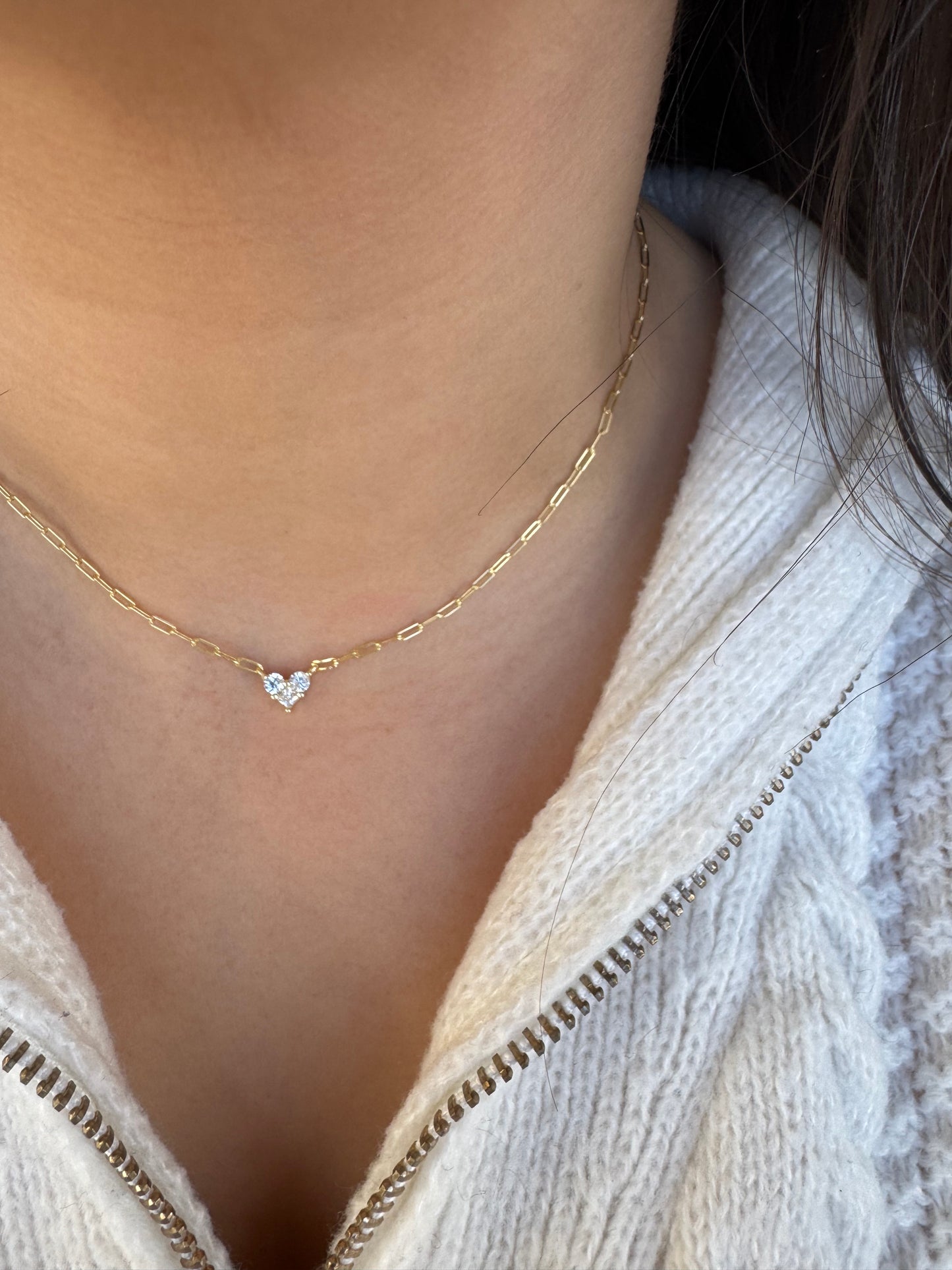 Cluster Heart Paperclip Necklace