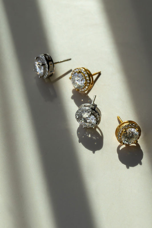 Halo Round Lab Diamond Sterling Silver Stud Earrings