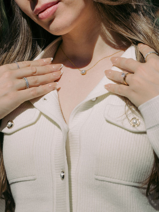 Bezel Emerald Cut Floating Necklace