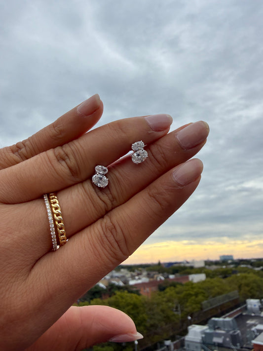 14KT Double Oval Lab Diamond Stud Earrings