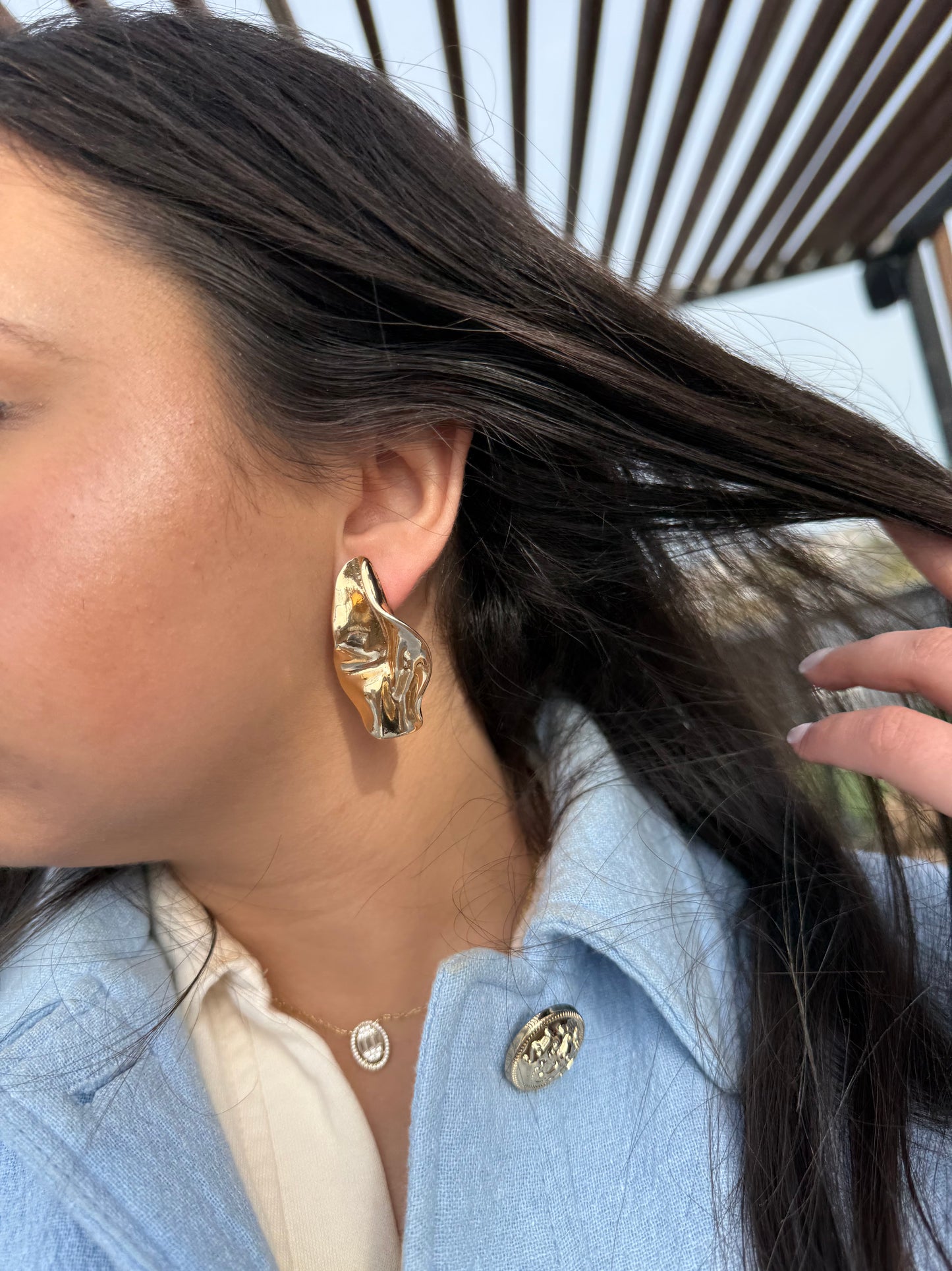 Wavy Gold Hanging Earrings