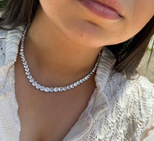 Silver Plated Graduated Tennis Necklace