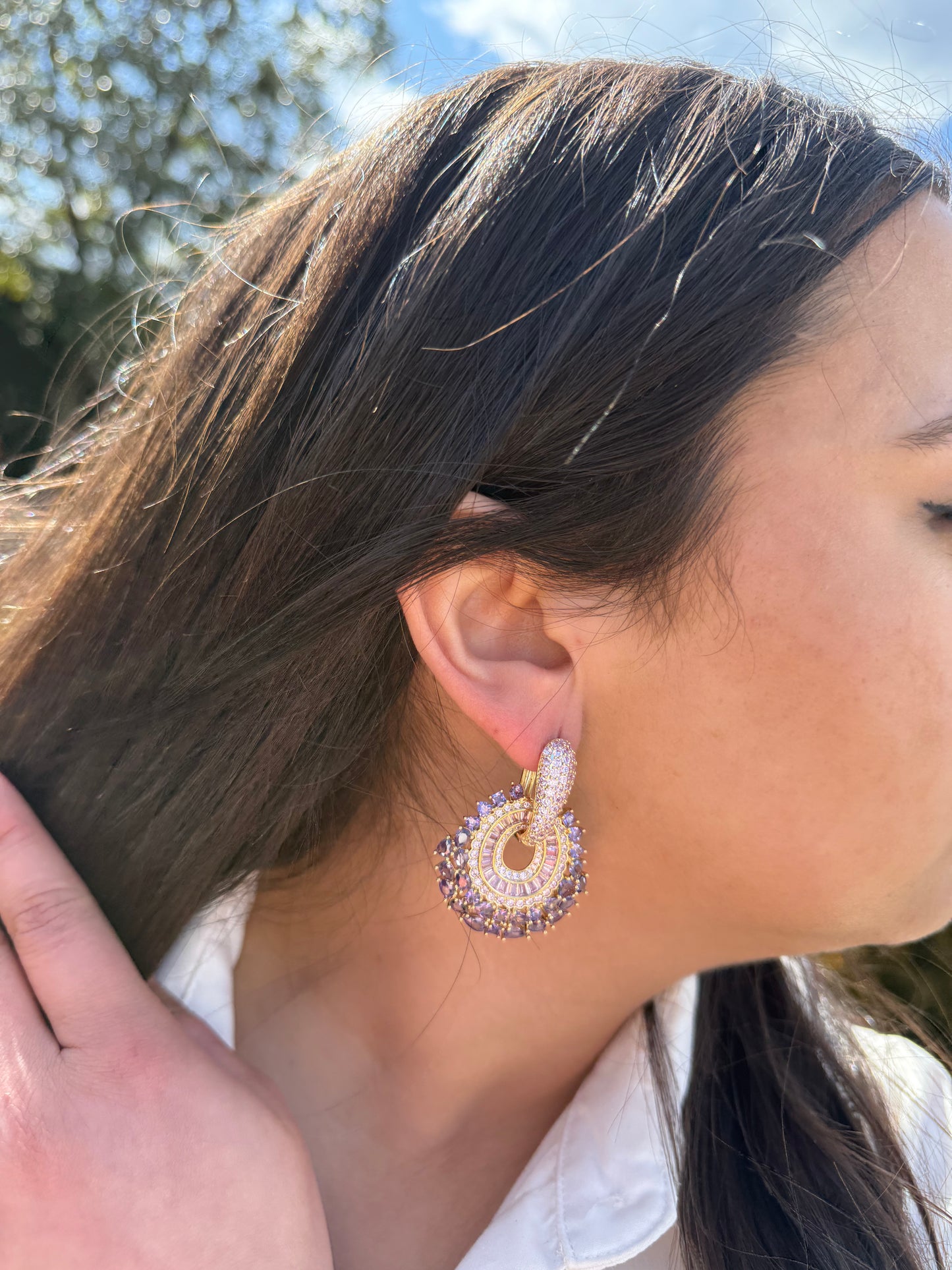Hanging Purple Statement Earrings