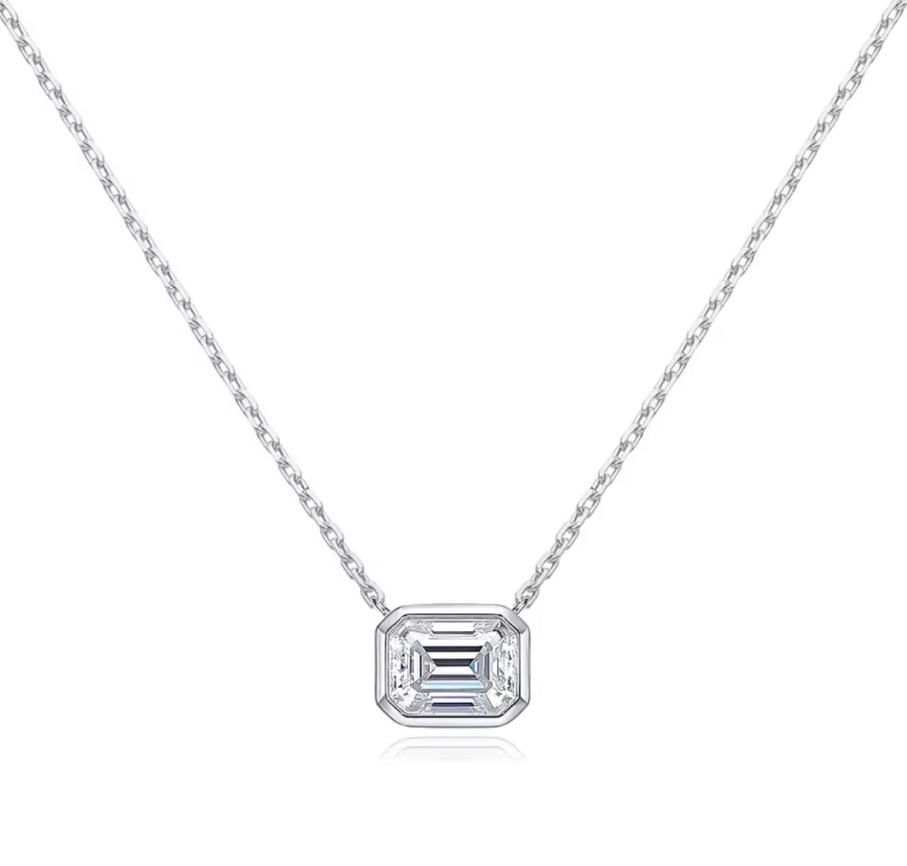 Bezel Emerald Cut Floating Necklace