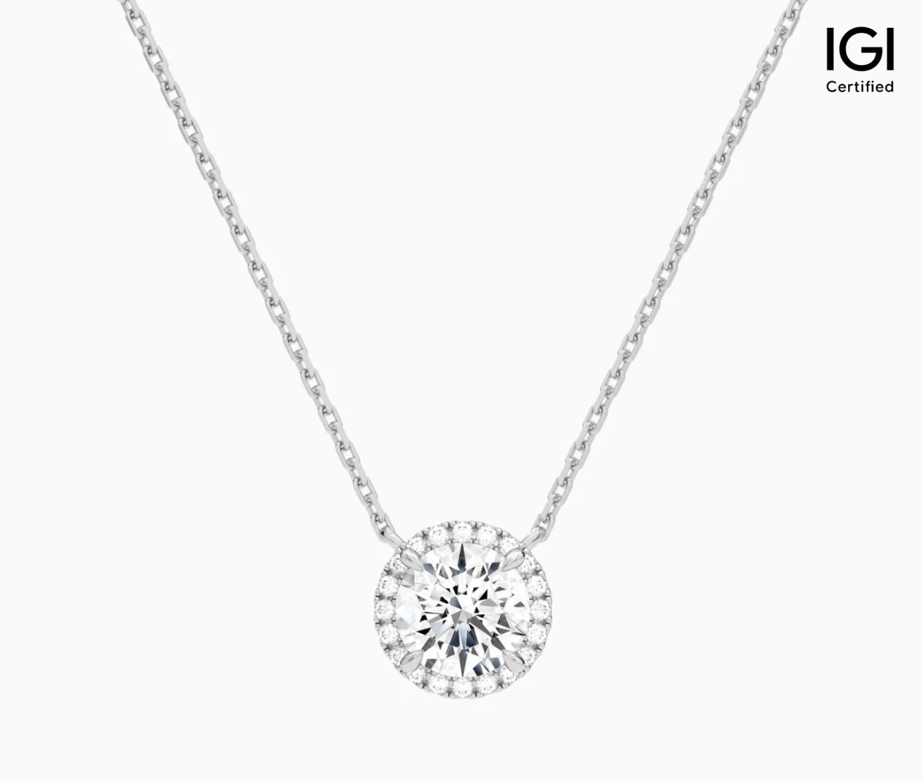14KT Round Halo Lab Diamond Necklace