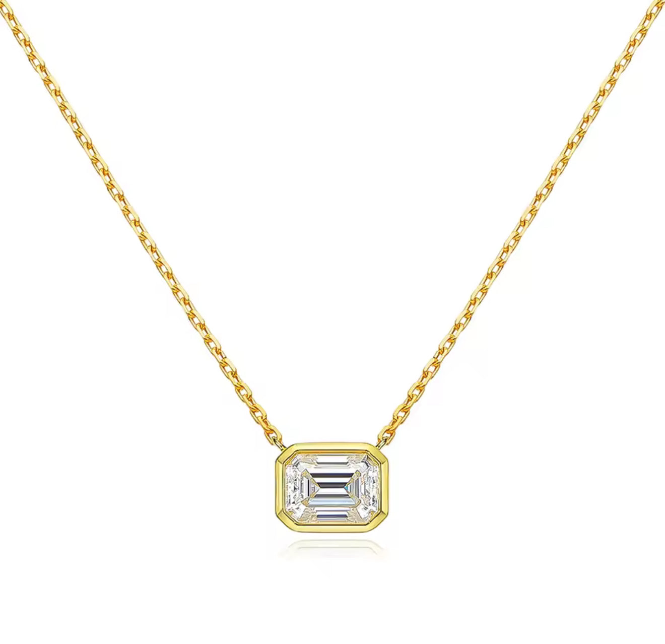 Bezel Emerald Cut Floating Necklace