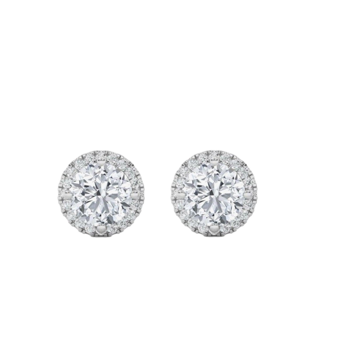 14KT Round Lab Diamond Halo Stud Earrings