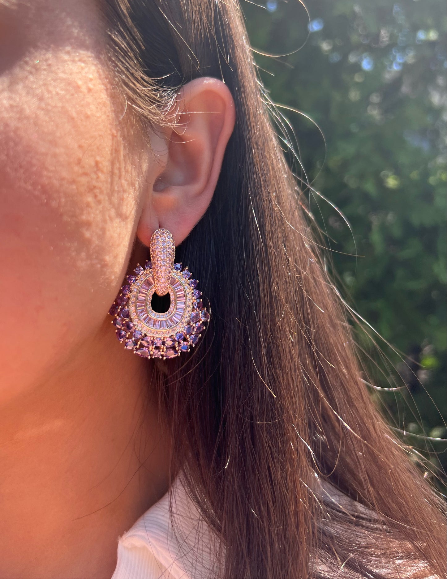 Hanging Purple Statement Earrings