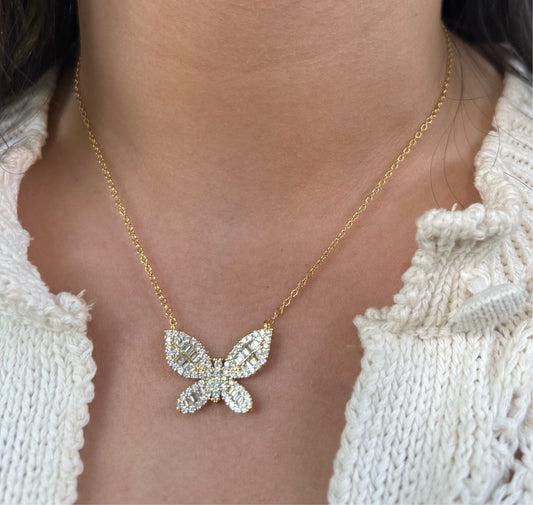 Emerald Cut Butterfly Necklace