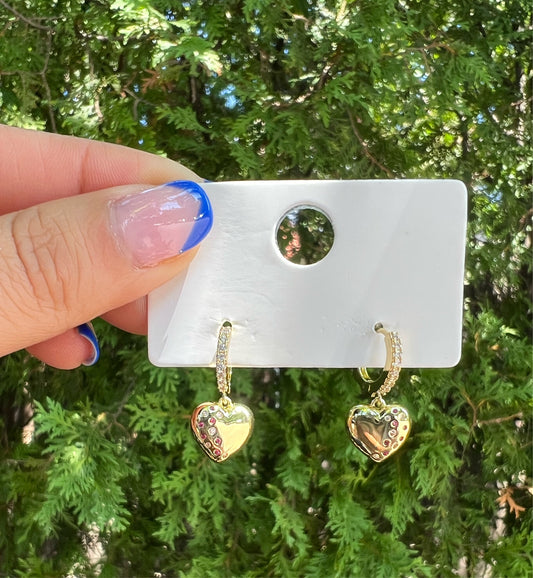 Girls Sparkle huggie hanging heart earrings