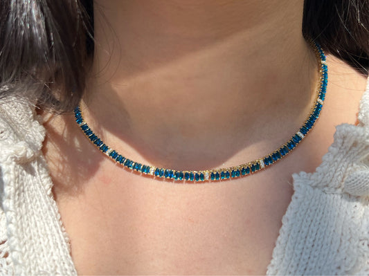Blue Sapphire Oval Tennis Necklace