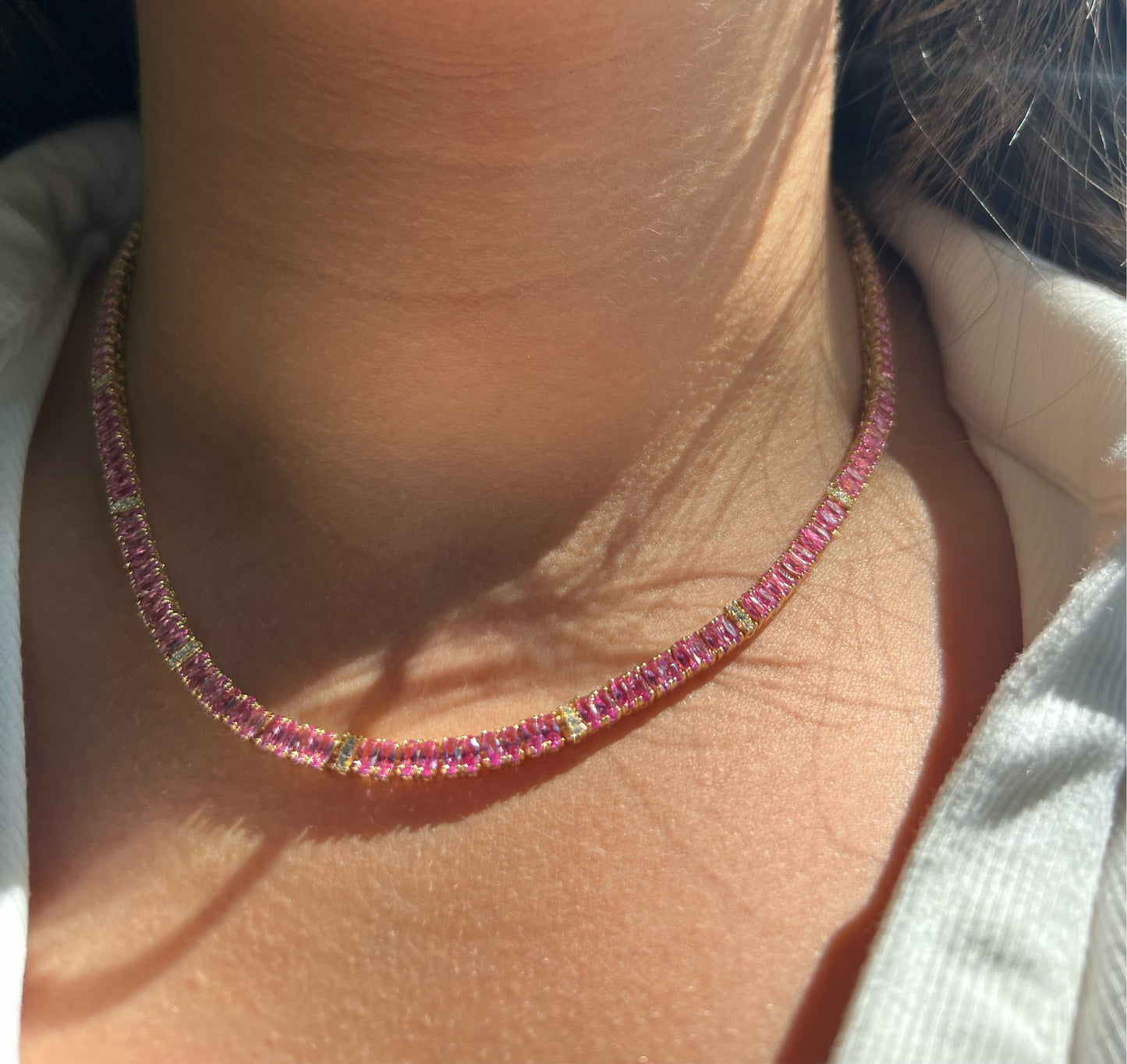 Pink Sapphire Oval Tennis Necklace