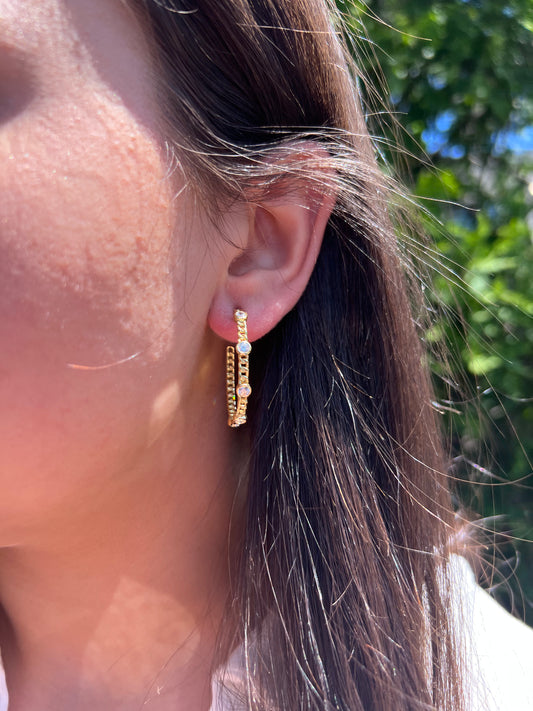 Chain Bezel CZ hoop Earring