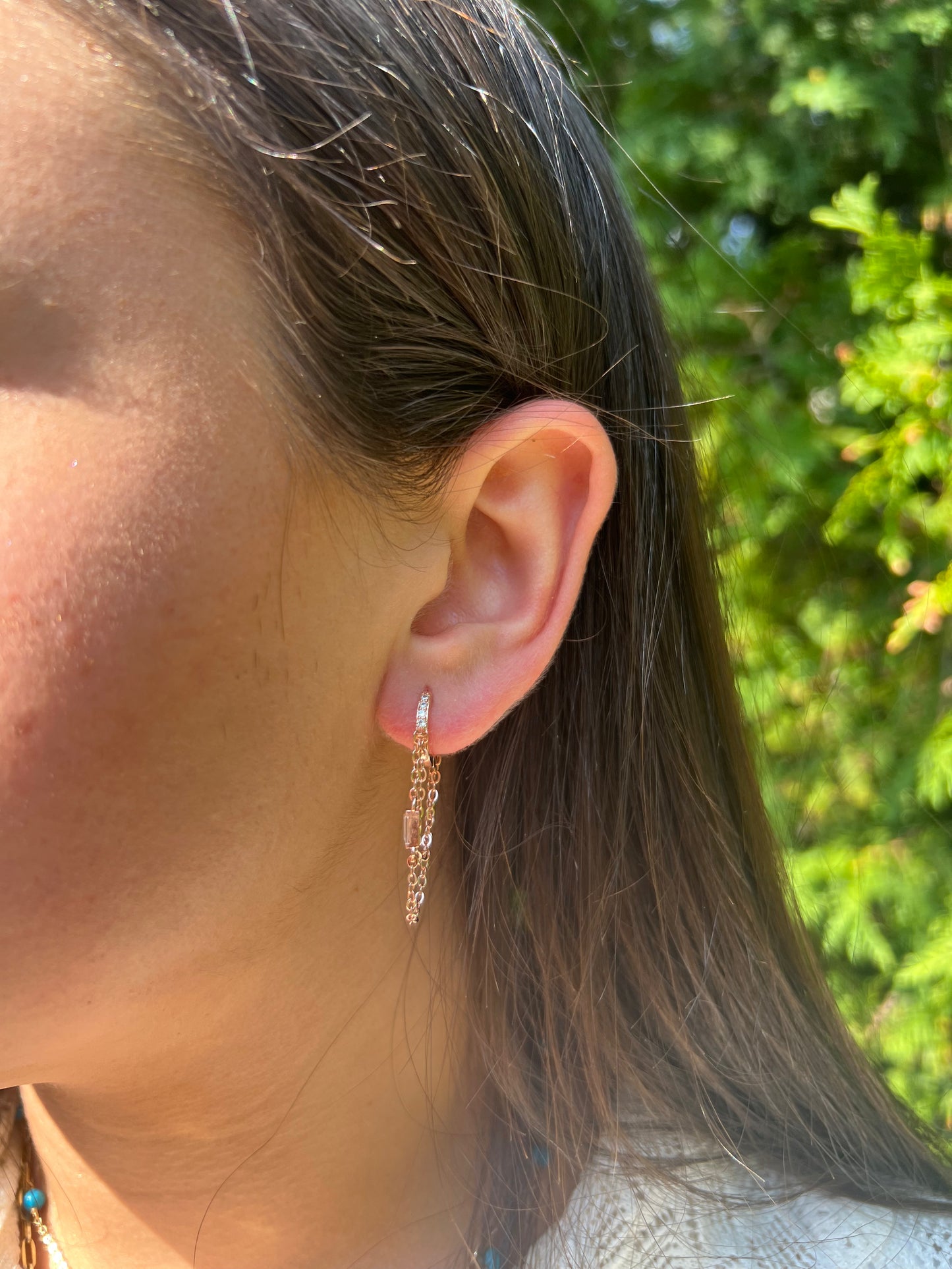 Double rectangle chain hoop earring