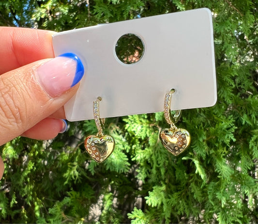 Girls Sparkle huggie hanging heart earrings