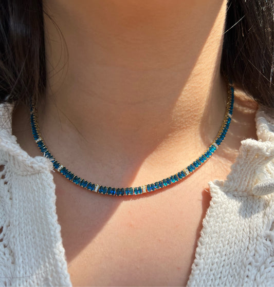Blue Sapphire Oval Tennis Necklace