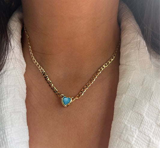 Turquoise Heart Chain Necklace