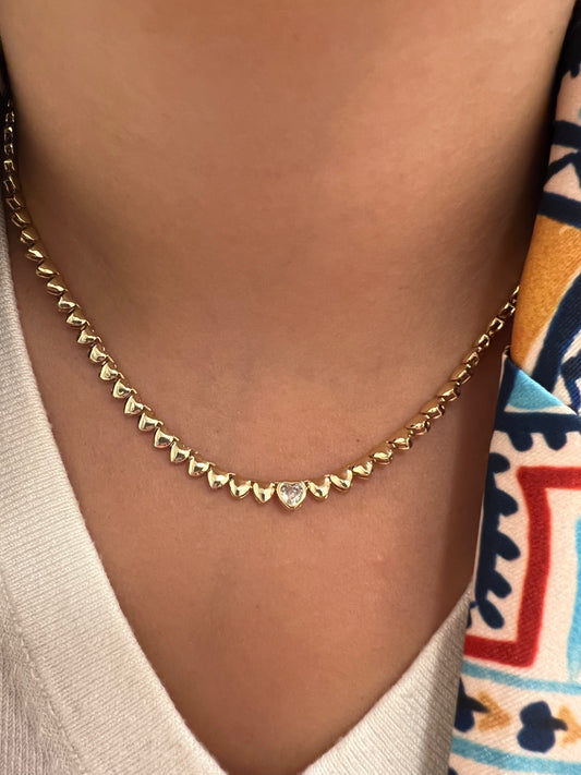 Heart Tennis Necklace with Center CZ