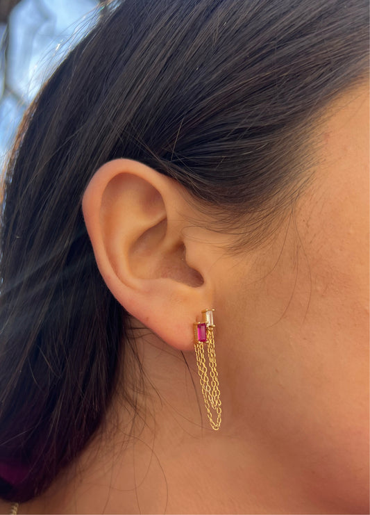 Double chain Pink Earrings