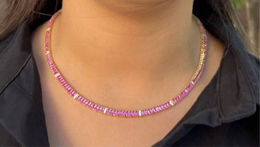 Pink Sapphire Oval Tennis Necklace
