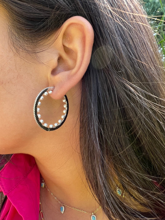 Pearl X CZ  Hoop Earrings