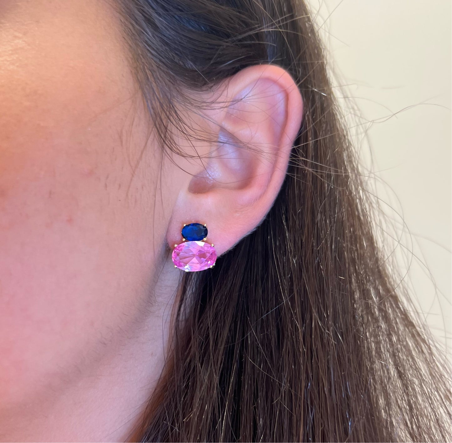 Double Oval Blue X Pink Sapphire Earrings